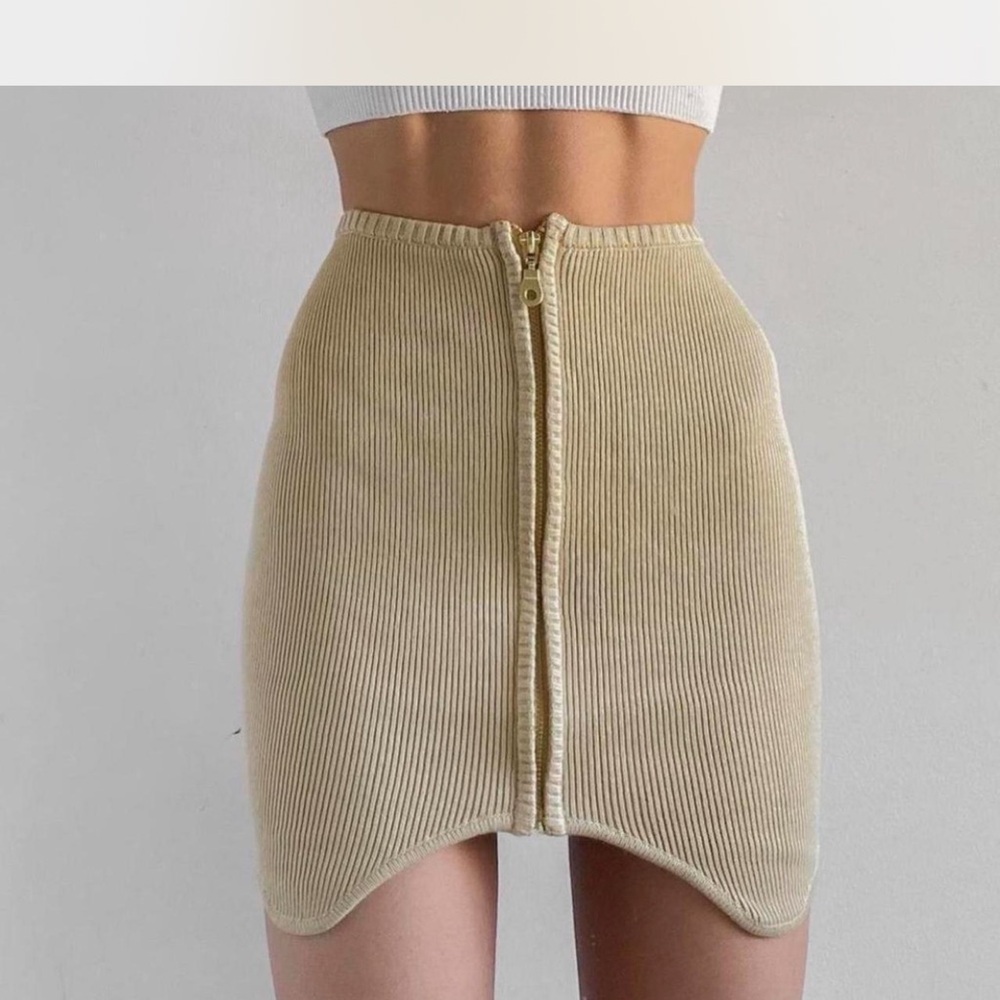 Urban Outfitters Cream Ribbed Mini Pencil Skirt